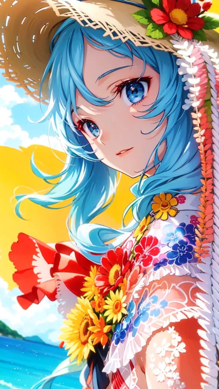 二次元# #ai绘画# #夏日生活创作季# 草帽女孩,阳光沙滩,唯美二次