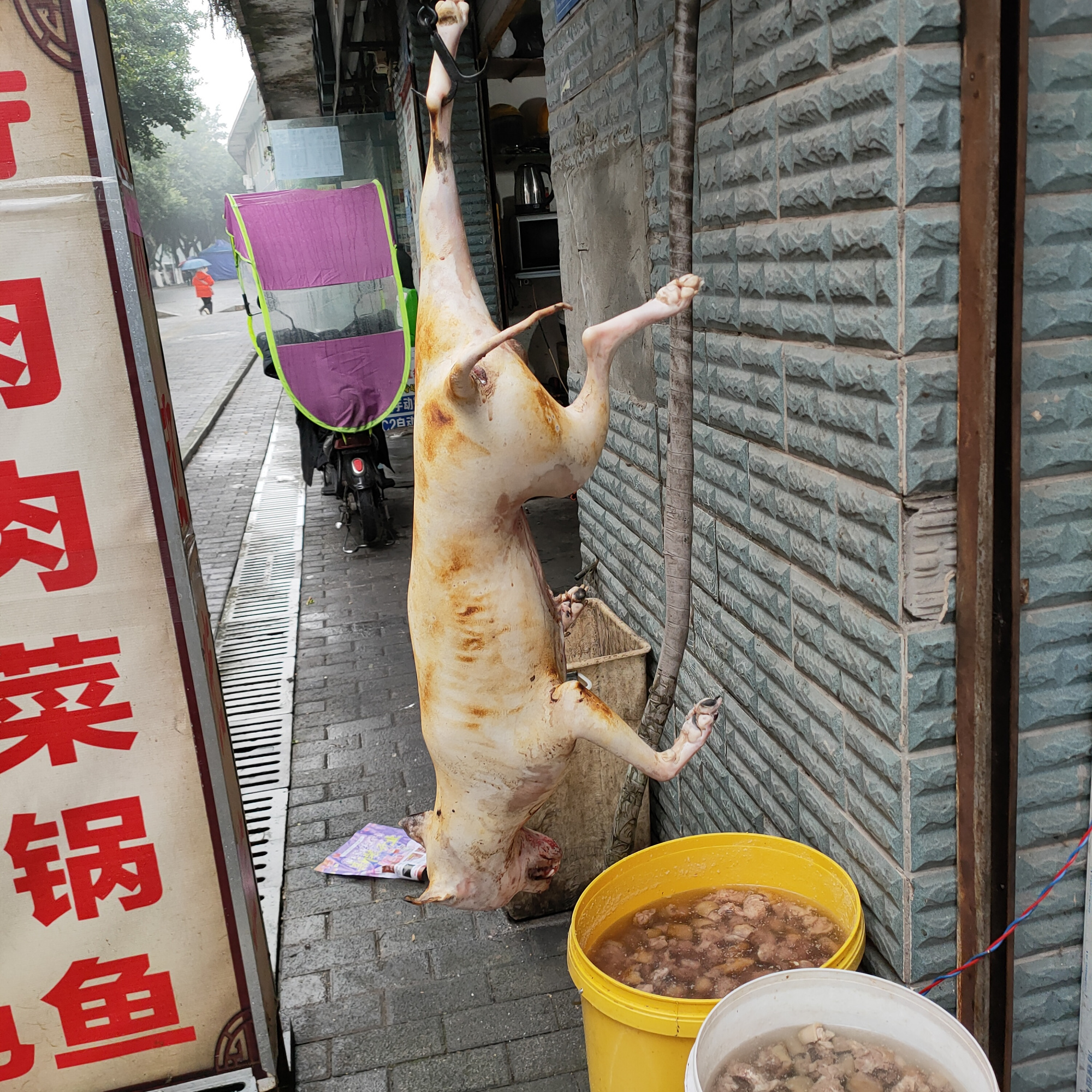 重庆街头狗肉直接挂在店门口卖,这样到底合不合适