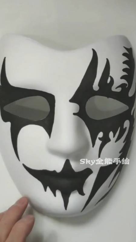 手绘半脸帅气面具黑色图案设计-度小视