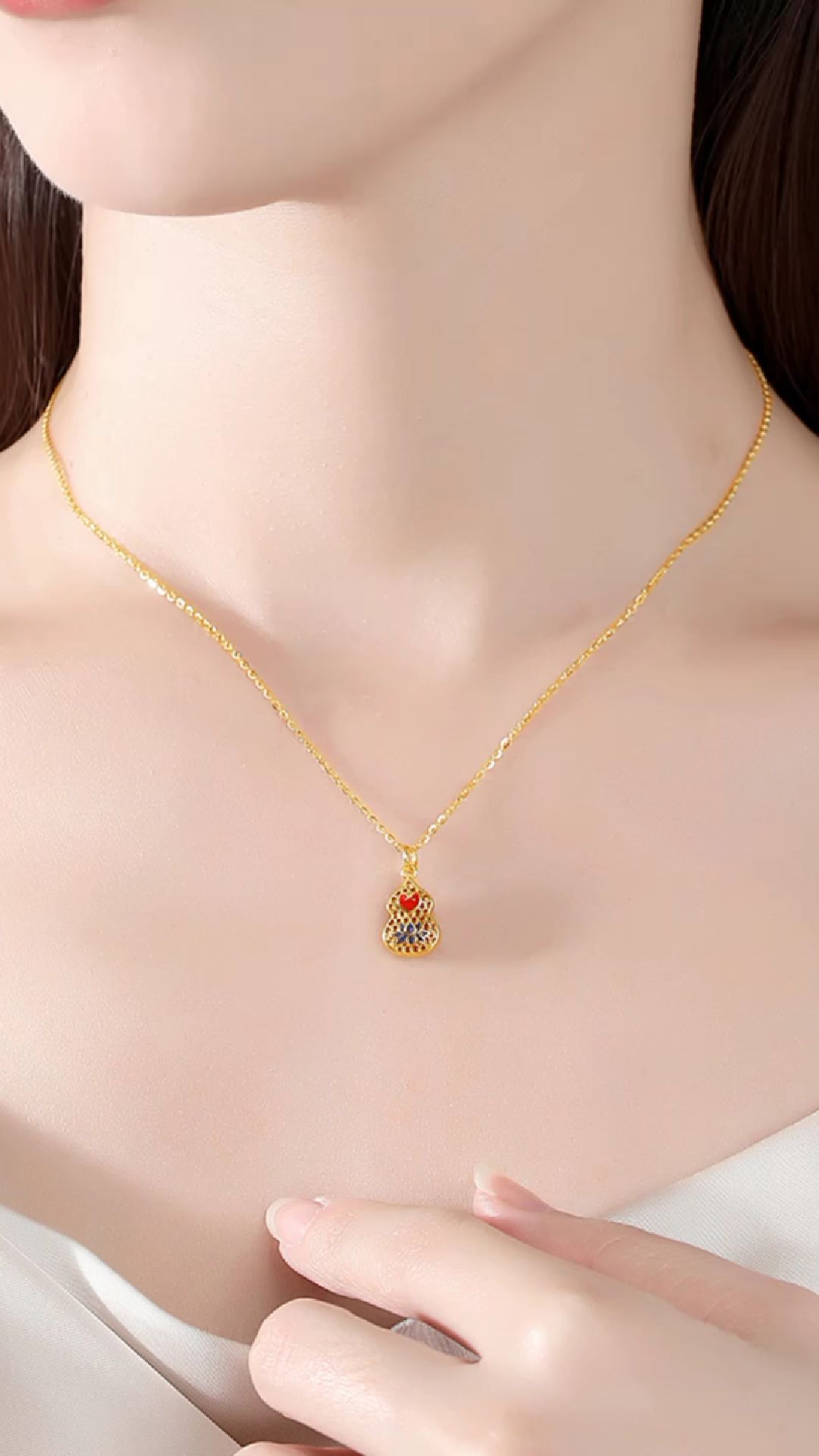 2023年款s925纯银项链女吉祥福禄葫芦民族风镀金十字链情人节礼品