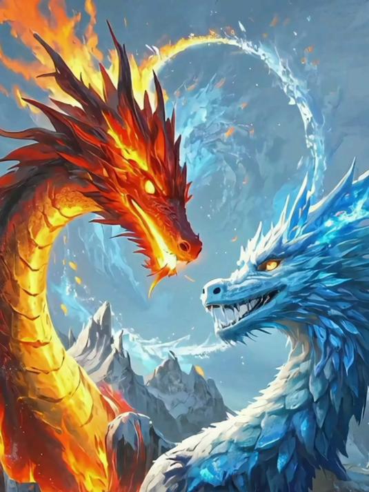 ai艺术视觉盛宴,火龙与冰龙震撼对决