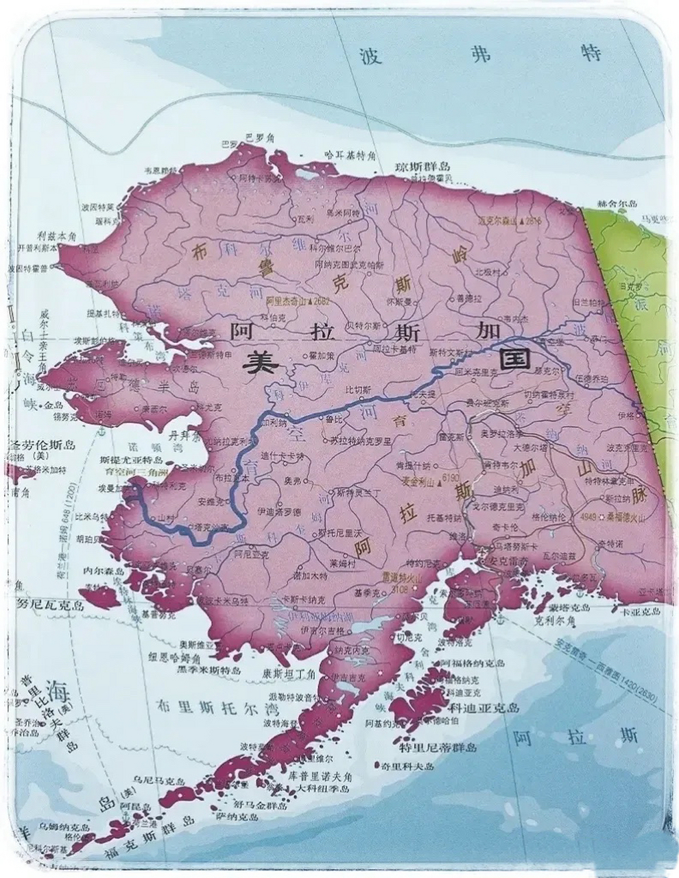 阿拉斯加州,是美国仅花了700万美元从俄罗斯购买的,中间隔着加拿大