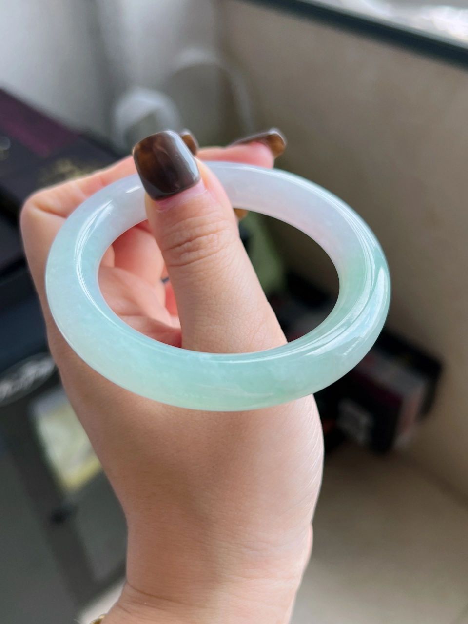 54圈口半山半水翡翠手镯| 尺寸:54.4*12*7.