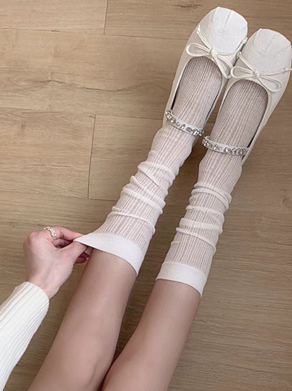 日常学院风,白色蕾丝长筒袜#时尚穿搭