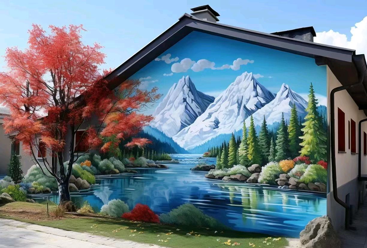 武安墙体彩绘绘制3d创意彩绘点亮乡村风景