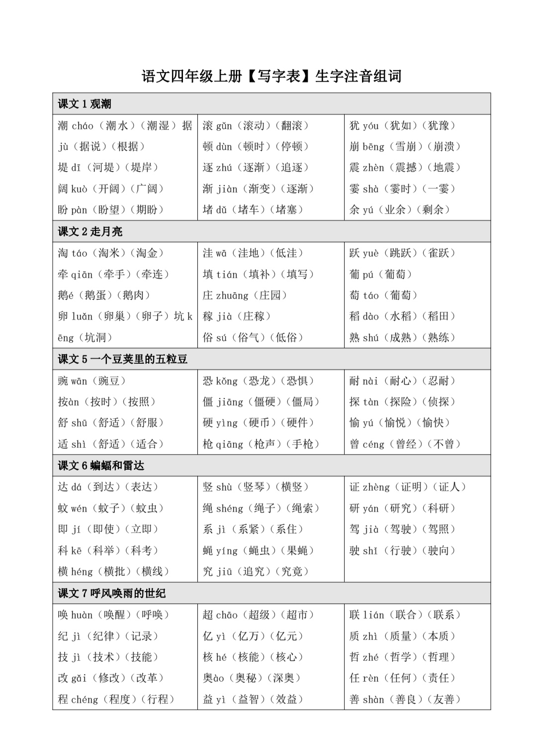 组词四年级上册第18课图片