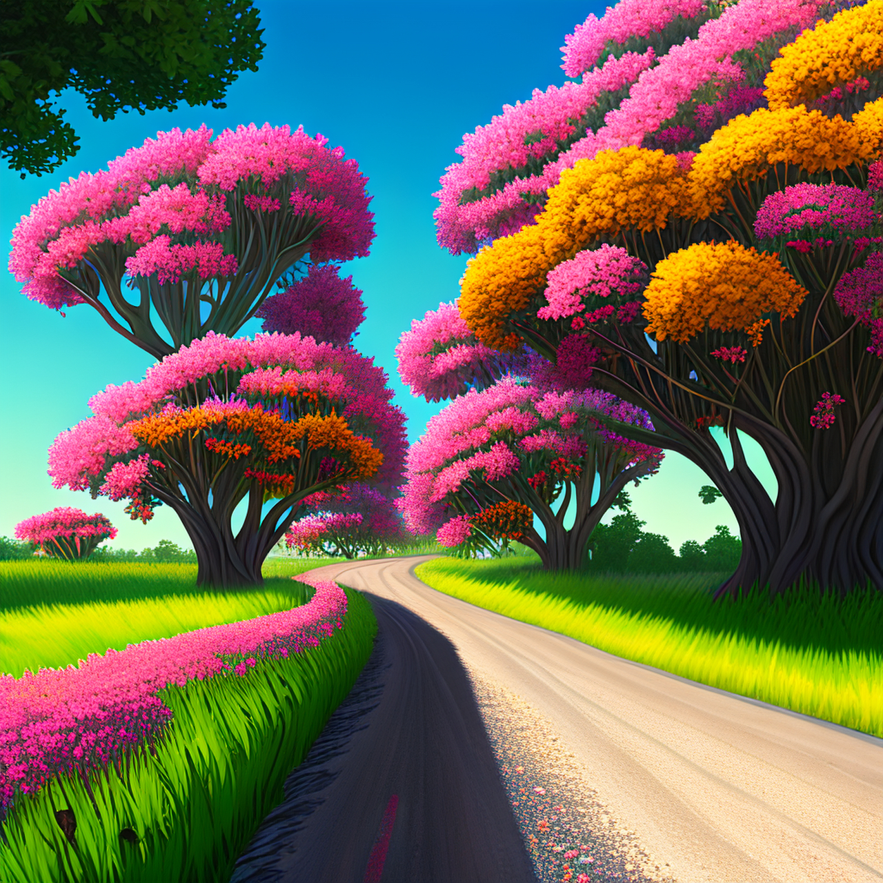 开满鲜花的山间小路.