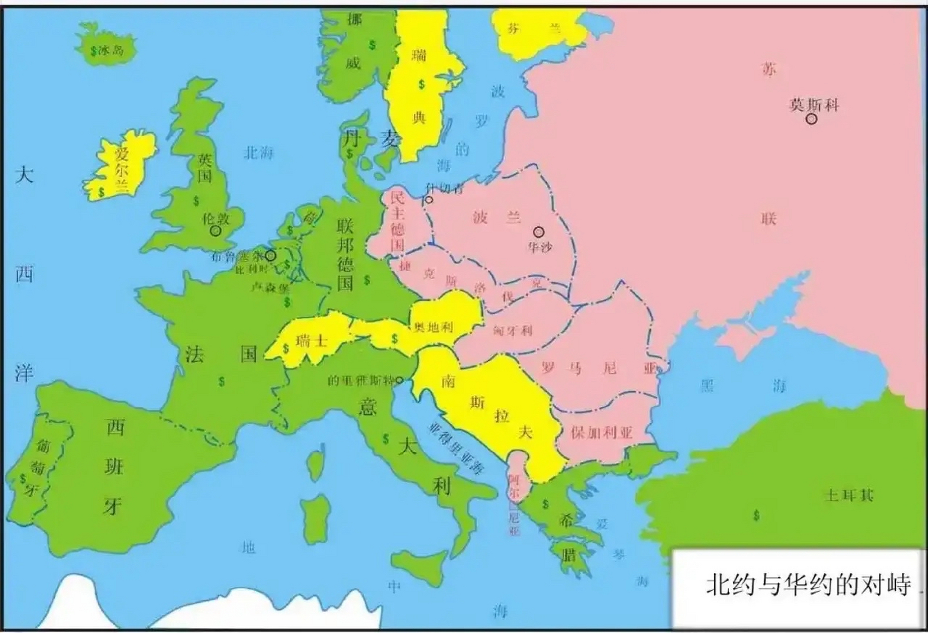 原来华约的成员国中,波兰,捷克斯洛伐克,匈牙利,罗马尼亚,保加利亚