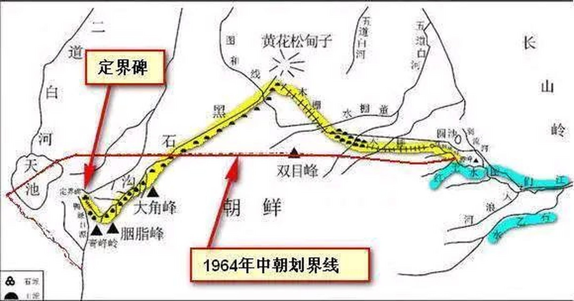 中国和朝鲜边界主要依靠图们江,长白山和鸭绿江的地势划分.