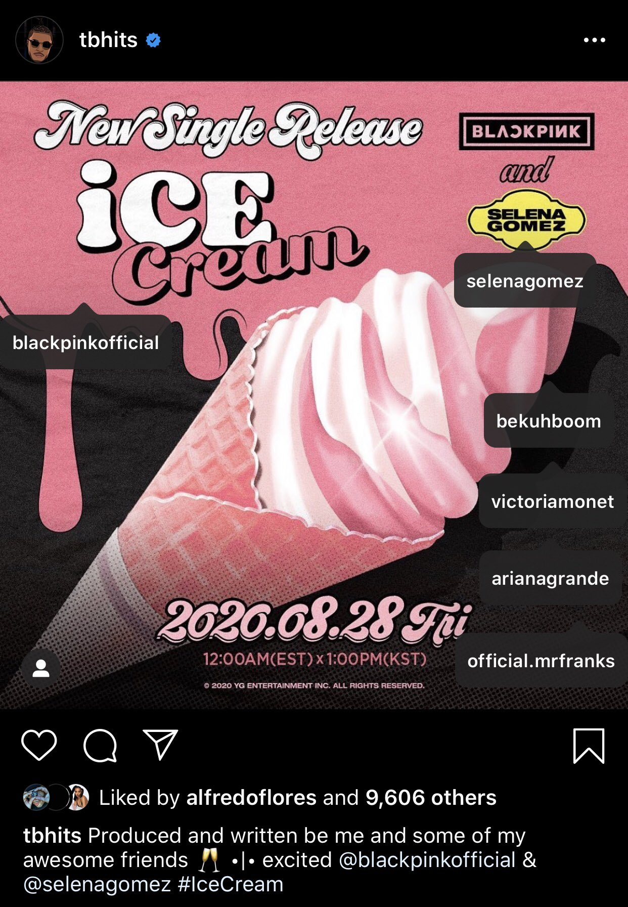 神仙阵容 a妹参与black pink和赛琳娜新单《ice cream》的制作