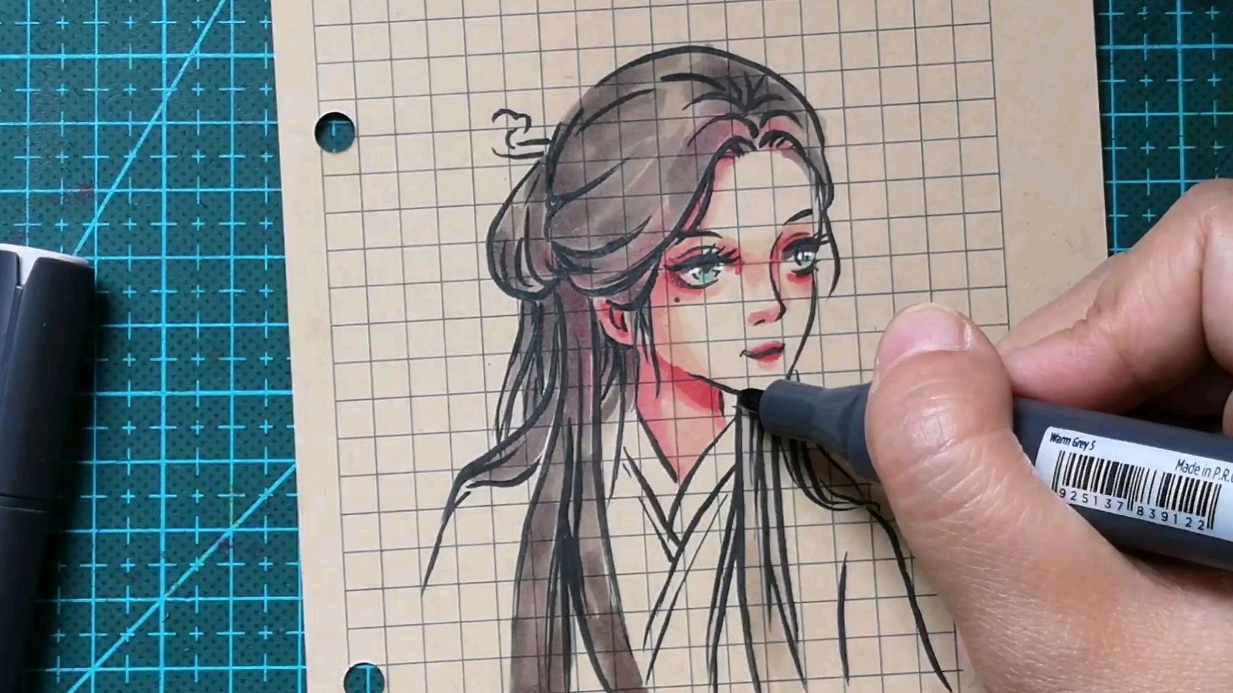 手绘摸鱼/马克笔手绘步骤,摸个古风美女,换个感觉
