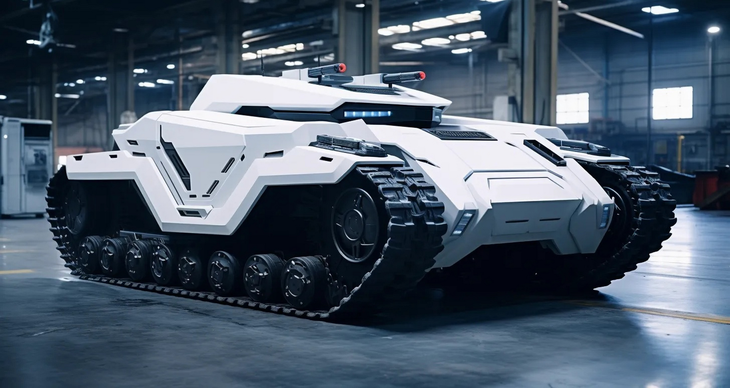 一组ai生成的充满科技感的装甲车辆作品,白色的外甲显得科幻感十足
