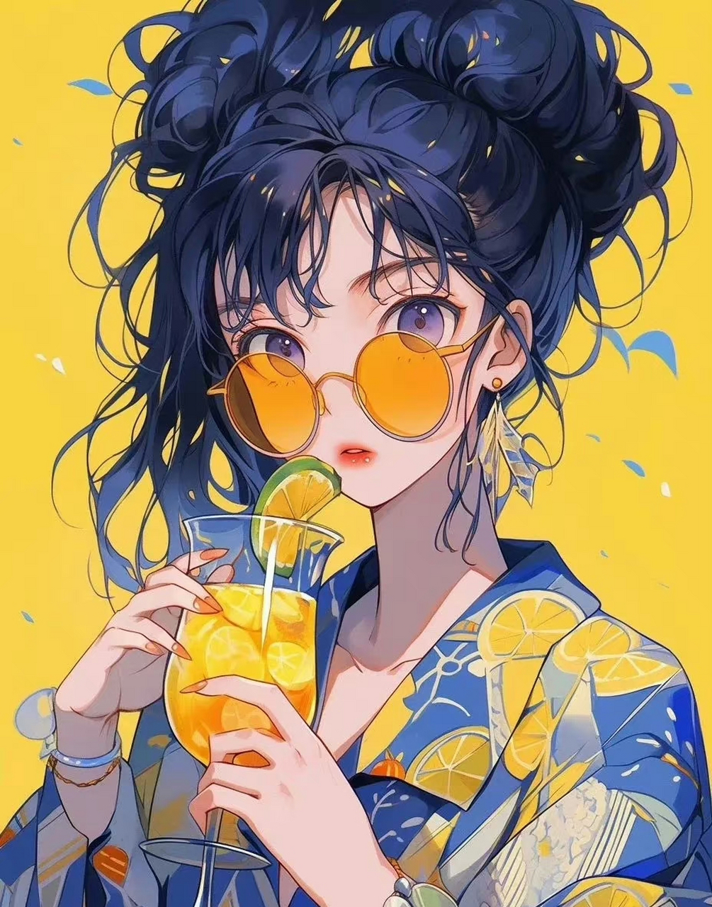 清凉柠檬饮料元气少女头像.
