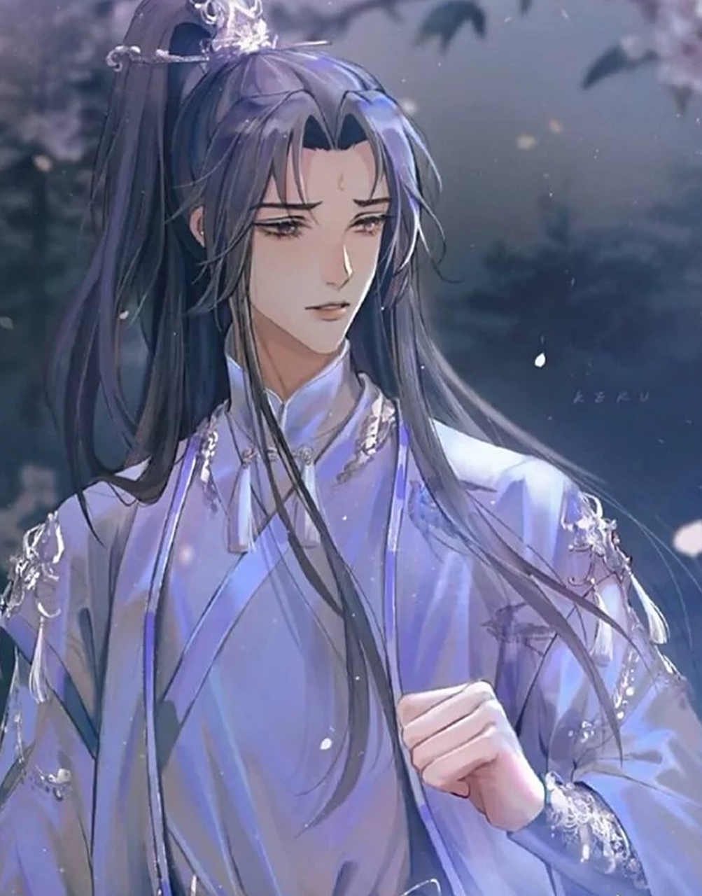 那人沈腰潘鬓,仙风道骨,生的十分俊美,远看去,很容易令人联想到花树下