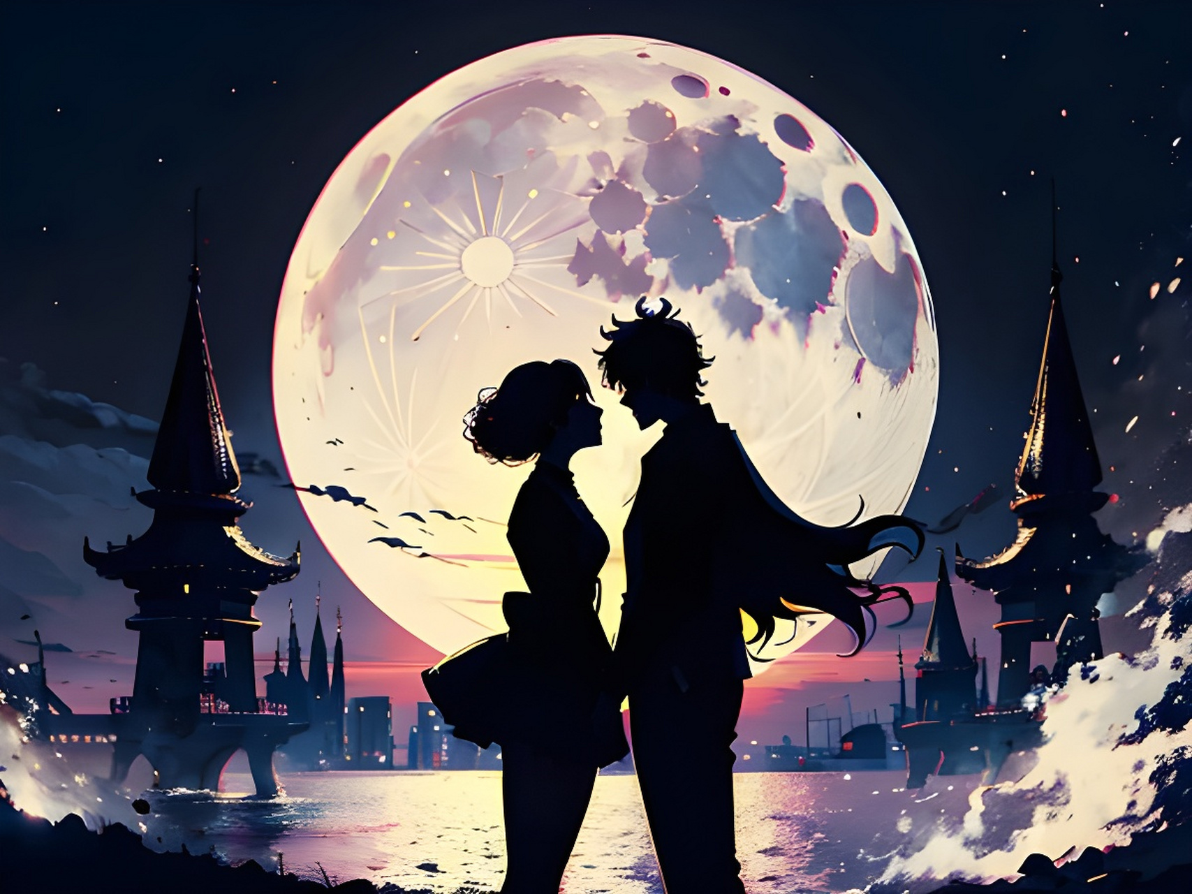 「520来一组月亮之下的情侣剪影吧」[比心][比心][比心] #ai艺术季