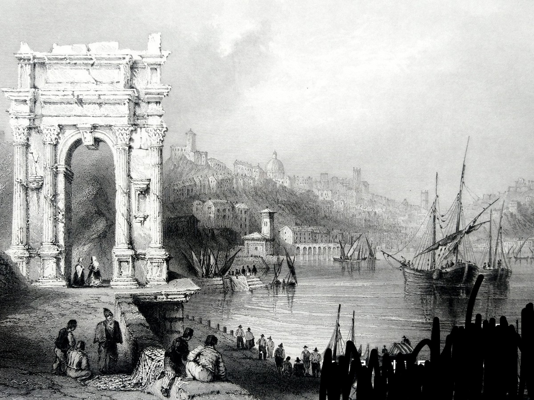 1841年钢版画～《意大利安科纳图拉真拱门》