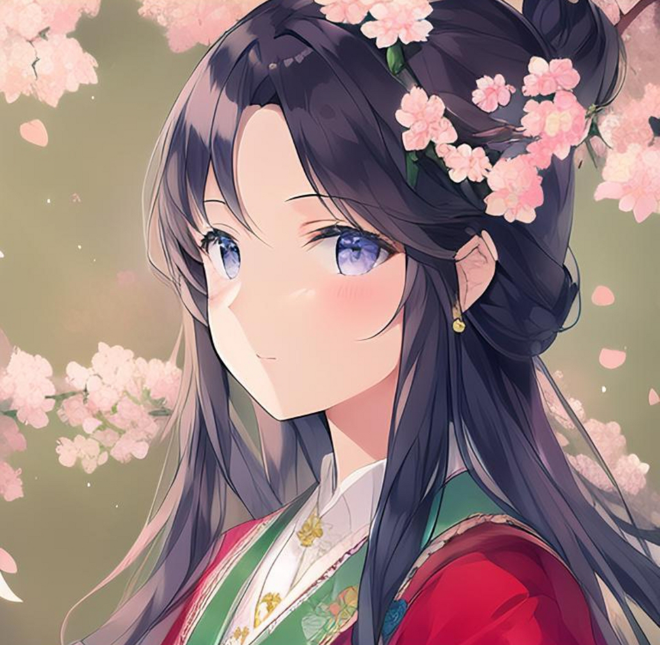 有趣表情 :好看的樱花树下的古风动漫美女头像表情手机壁纸#古风动漫