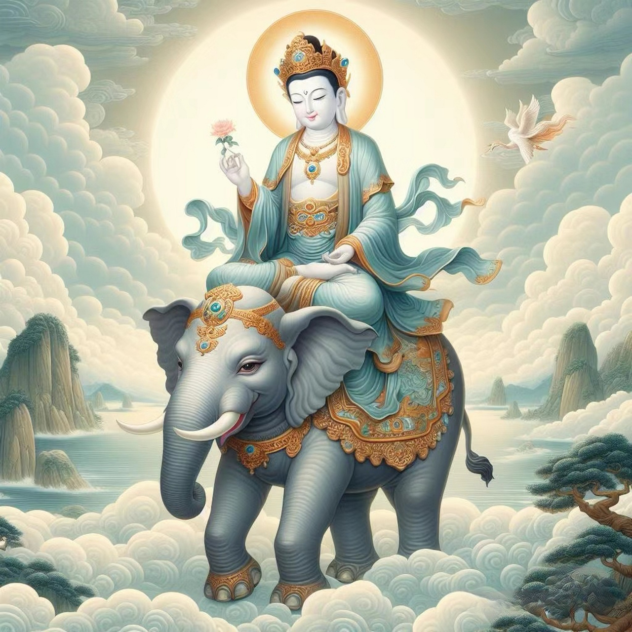 ai创作—大型普贤菩萨 ai创作,大行普贤菩萨 美仑美奂,体现出ai绘画