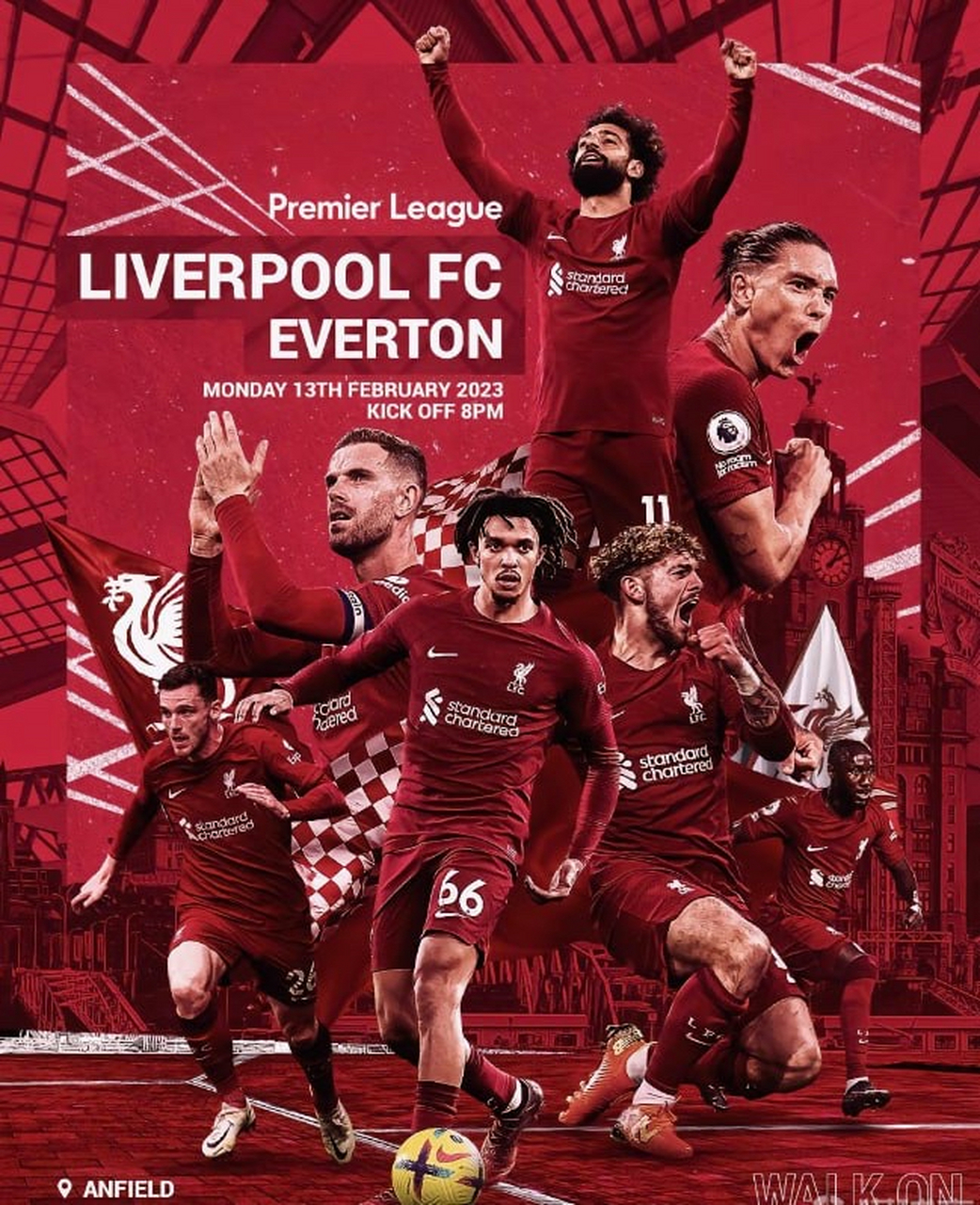 赛前,利物浦官方发布比赛海报,萨拉赫,努涅斯