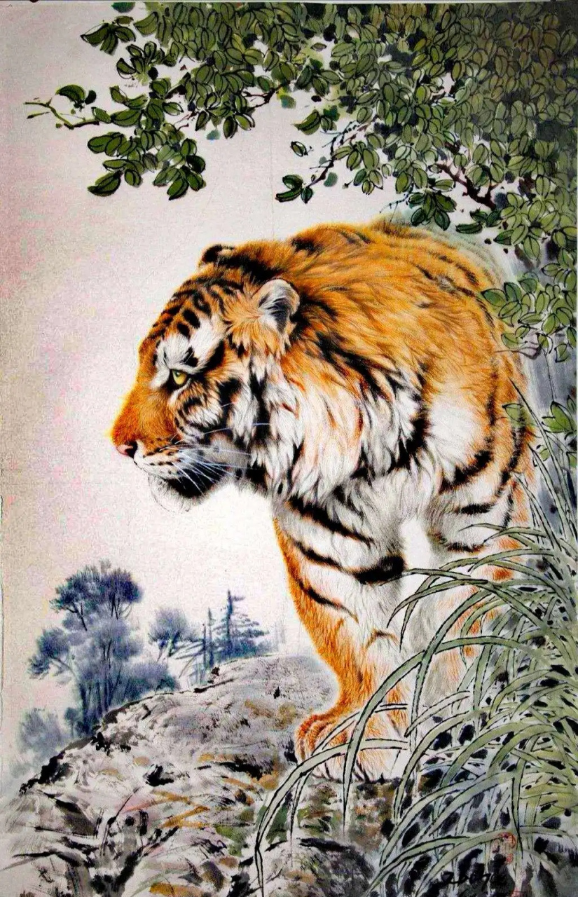 大师作品「工笔画老虎画作」分享