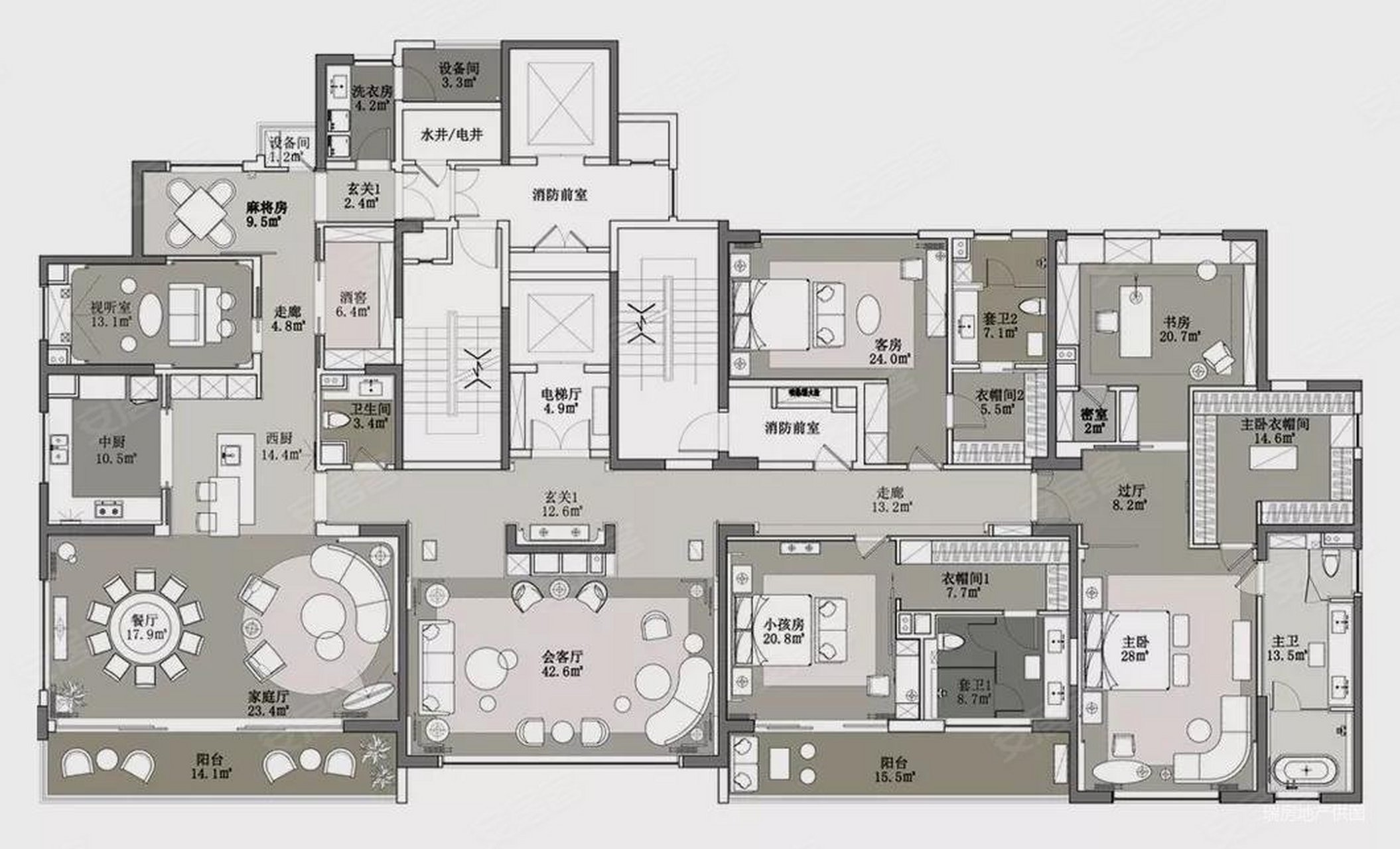 顶级大平层豪宅户型,打破了传统设计思维,客厅不仅是会客,餐厅不仅是