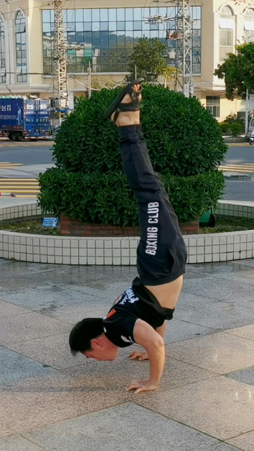 倒立俯卧撑主要练习手臂力量和背阔肌