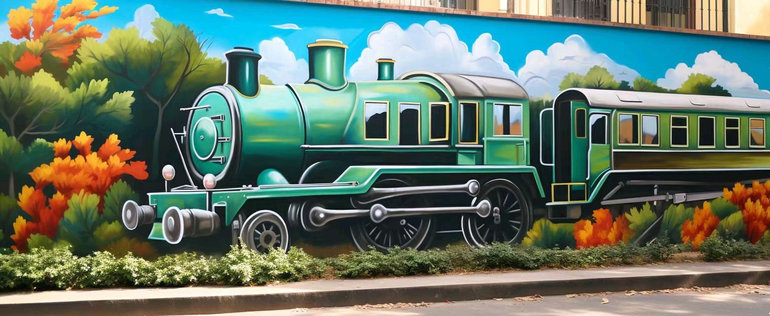 定州墙体彩绘绘制3d火车主题彩绘