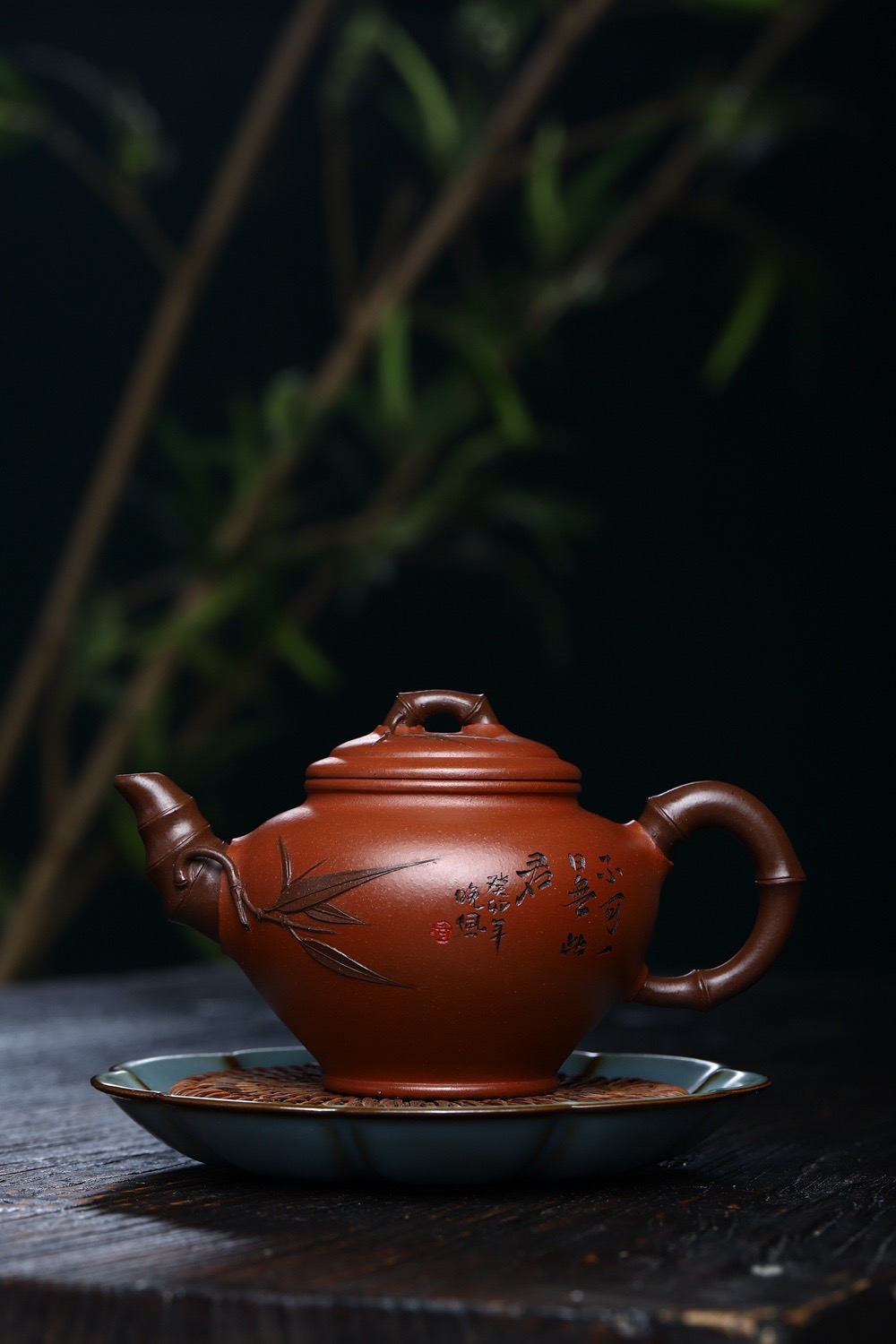 宜兴紫砂壶董梅萍全手工竹报春原矿红清水400cc