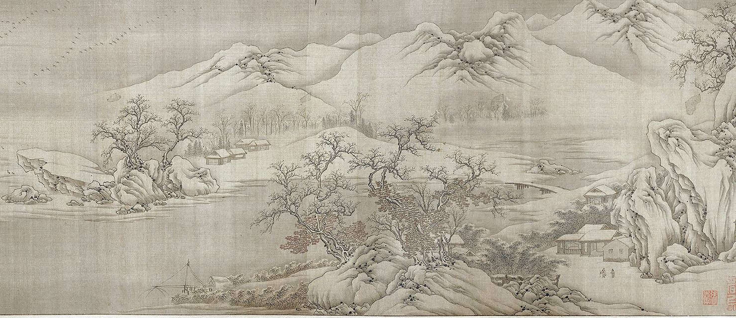 王维《江干雪霁图》(局部)#传统文化# #中国画# #书画