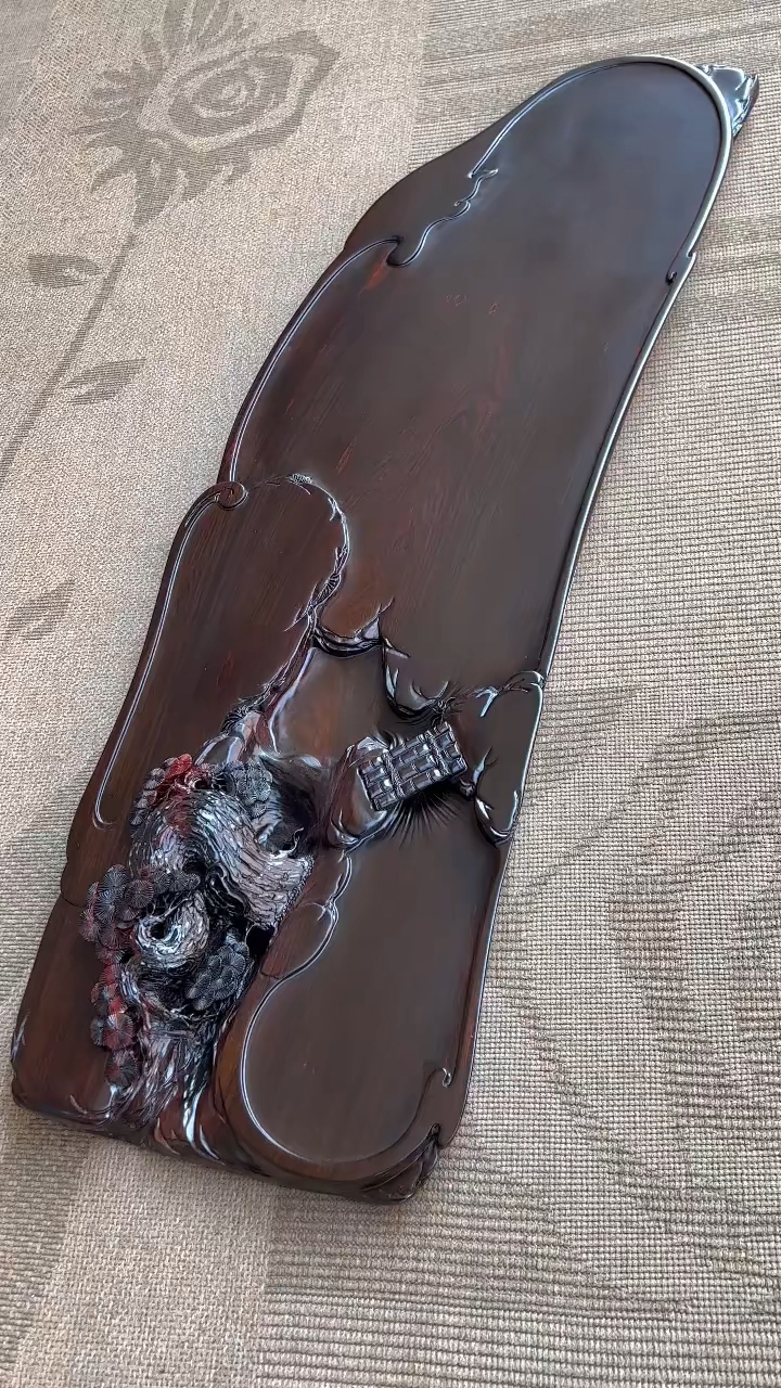 松鹤图,大红酸枝,独板老料,大号茶盘