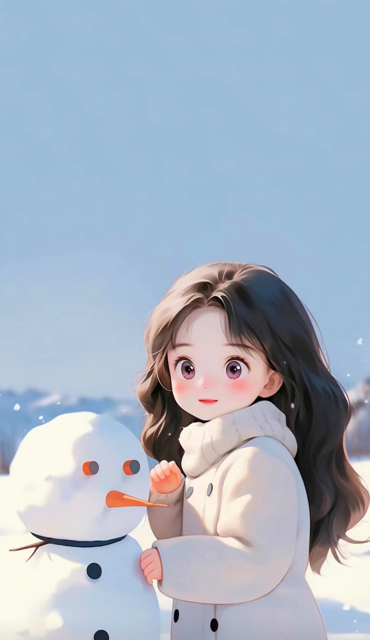 冬季雪人可爱女生图