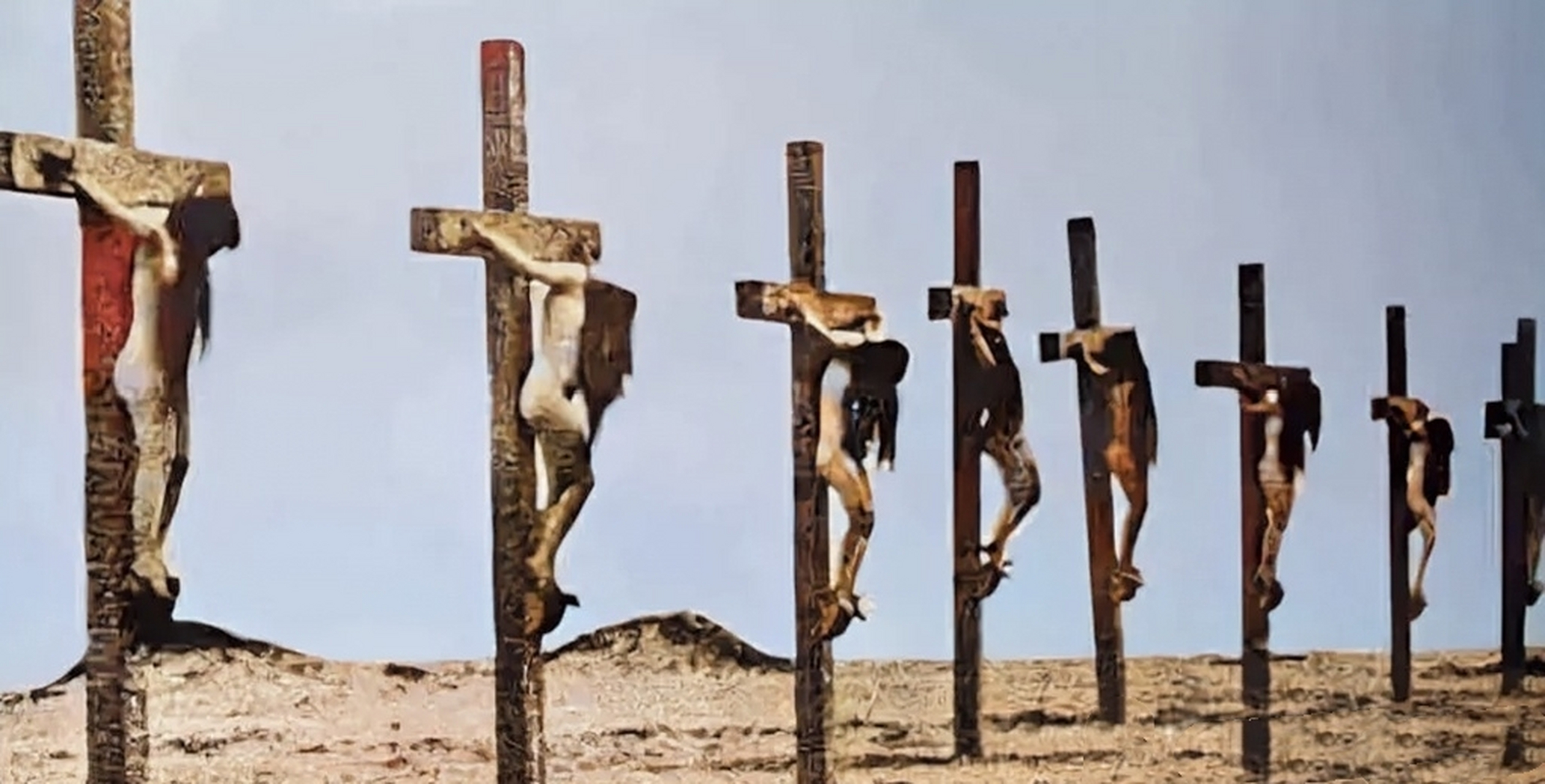 老照片:1915年,亚美尼亚大屠杀期间,被钉在十字架上的亚美尼亚少女.