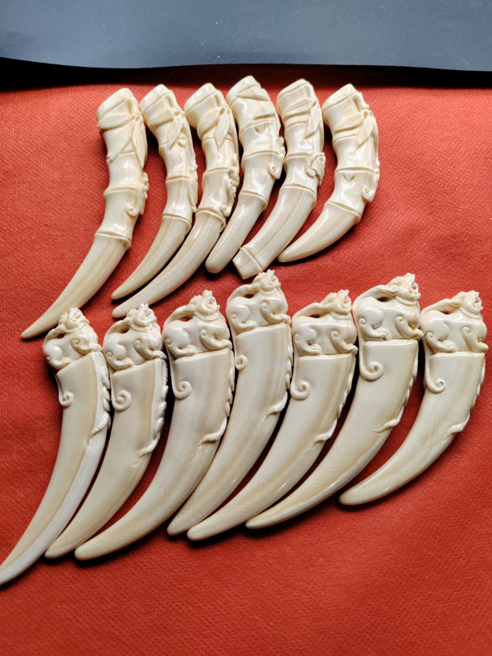 猛犸象牙,竹节和貔貅吊坠