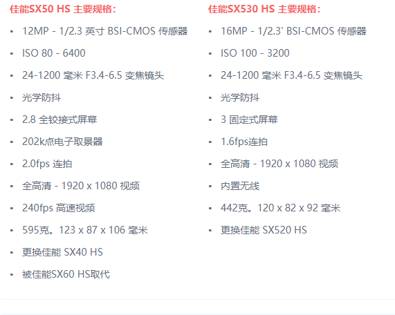 佳能sx50 hs和佳能sx530 hs 基本比较