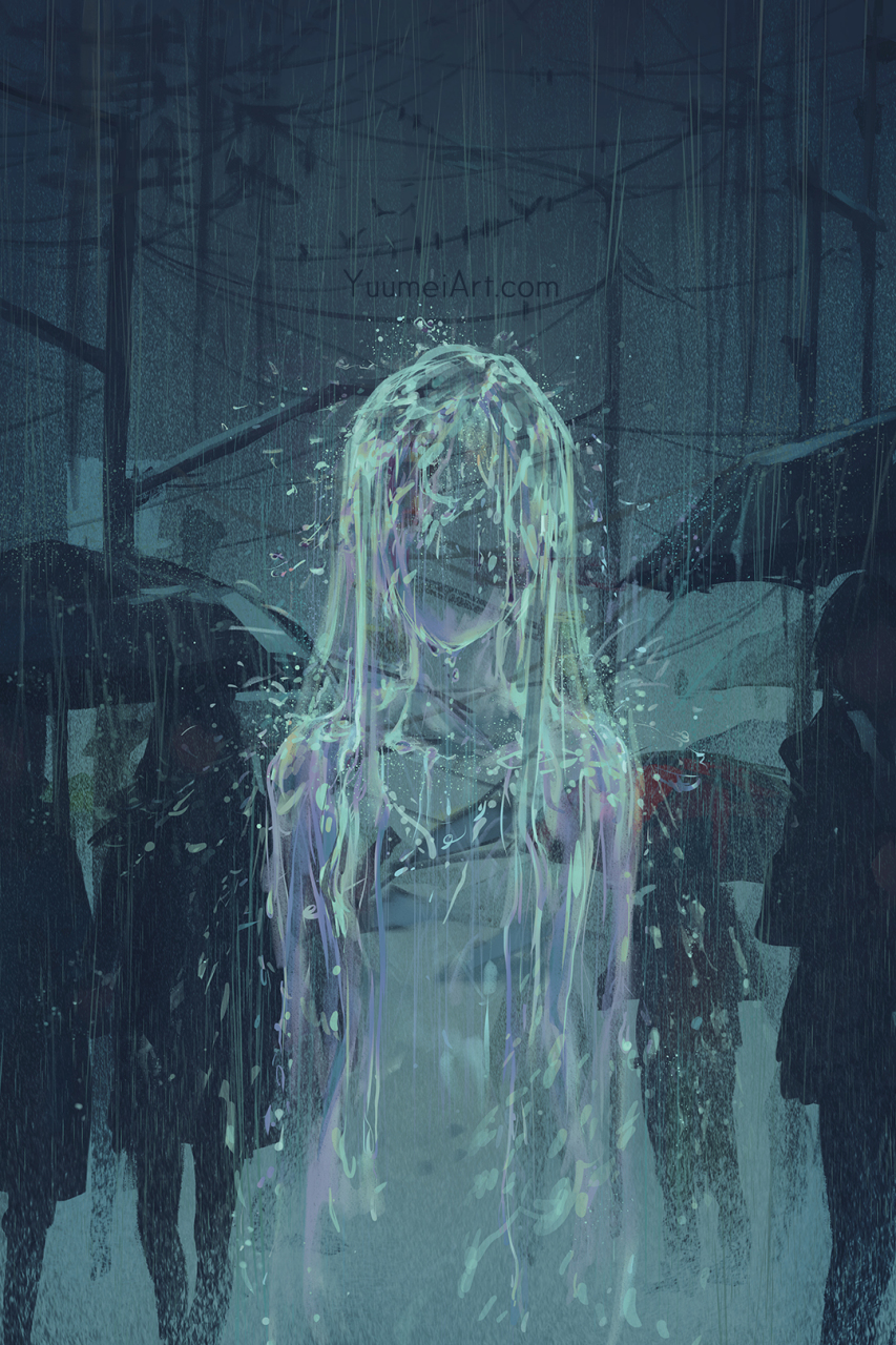 雨中的"透明人"#二次元#  画师:yuu