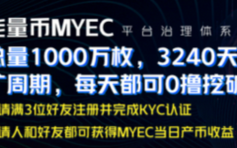 MYEC，每天自动免费挖矿，邀请满3名好友获得当日产币收益