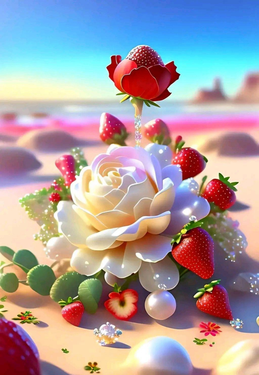 ai美图:美丽的花儿送给你,祝你愉快,晚安!