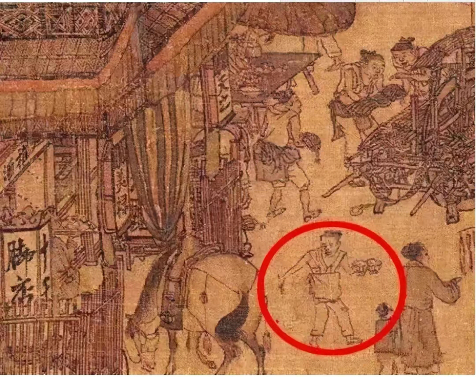 将张泽瑞的《清明上河图》扩大数倍,就可以看出画卷中生动形象的描绘