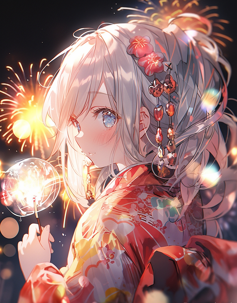 二次元# 夏日,烟花,以及满眼星辰的你 p站:nezumari