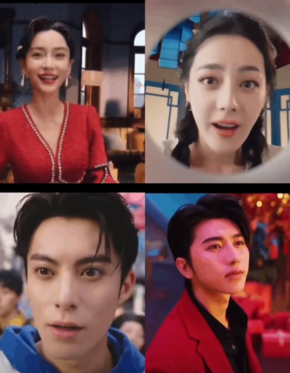 安慕希四大代言人杨颖迪丽热巴王鹤棣蔡徐坤怼脸拍,状态如何?