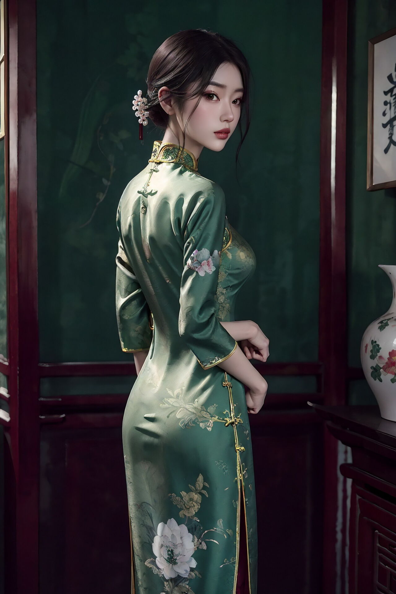 ai会画旗袍美女