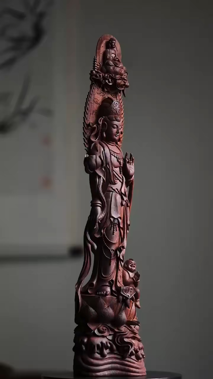 海黄 莲花观音海黄极品大料一木手雕整体形神兼备刀法精致五官立体传