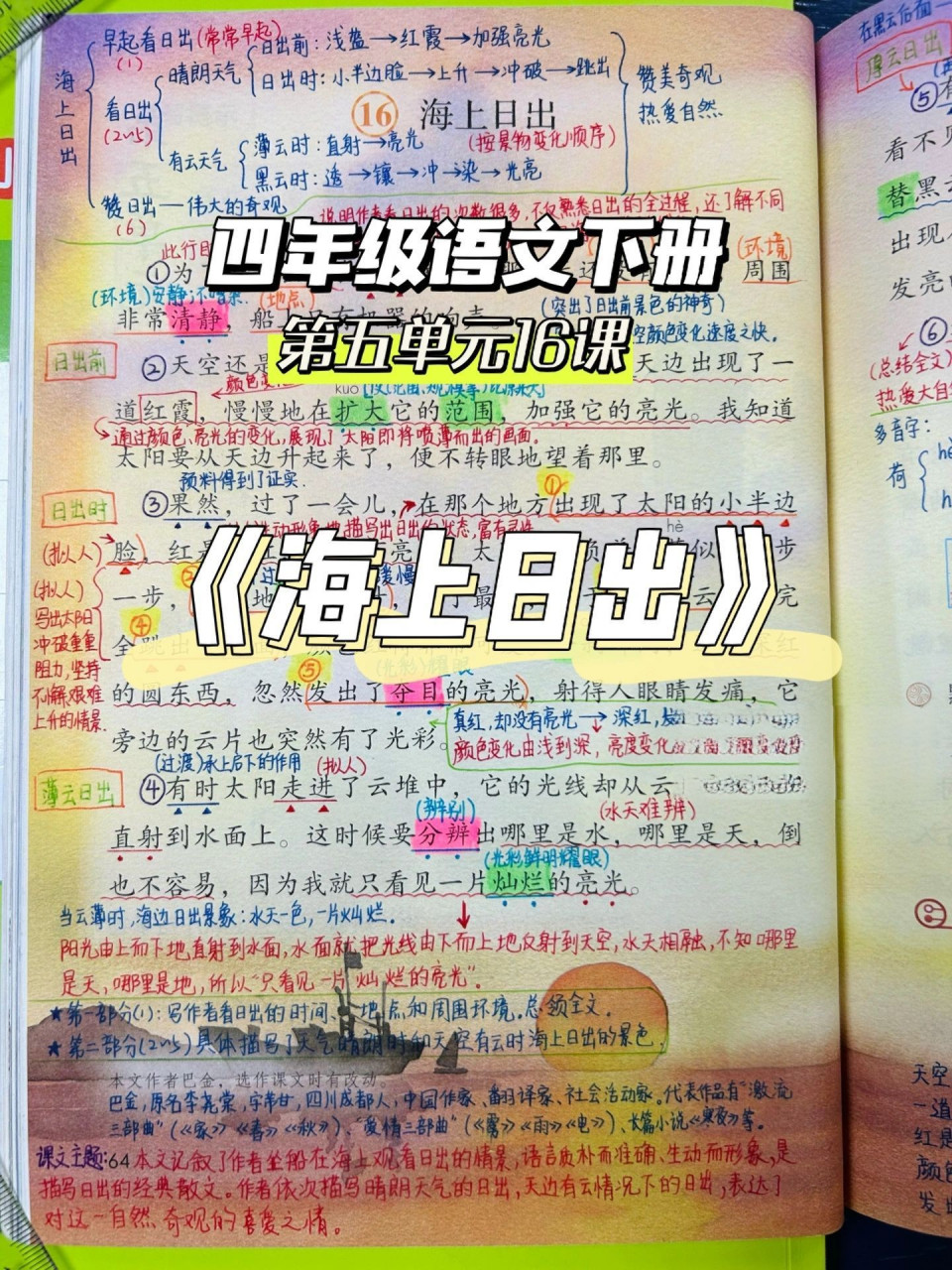 四下7816《海上日出》课堂笔记-四年级下册笔记 四年级下册第五单元