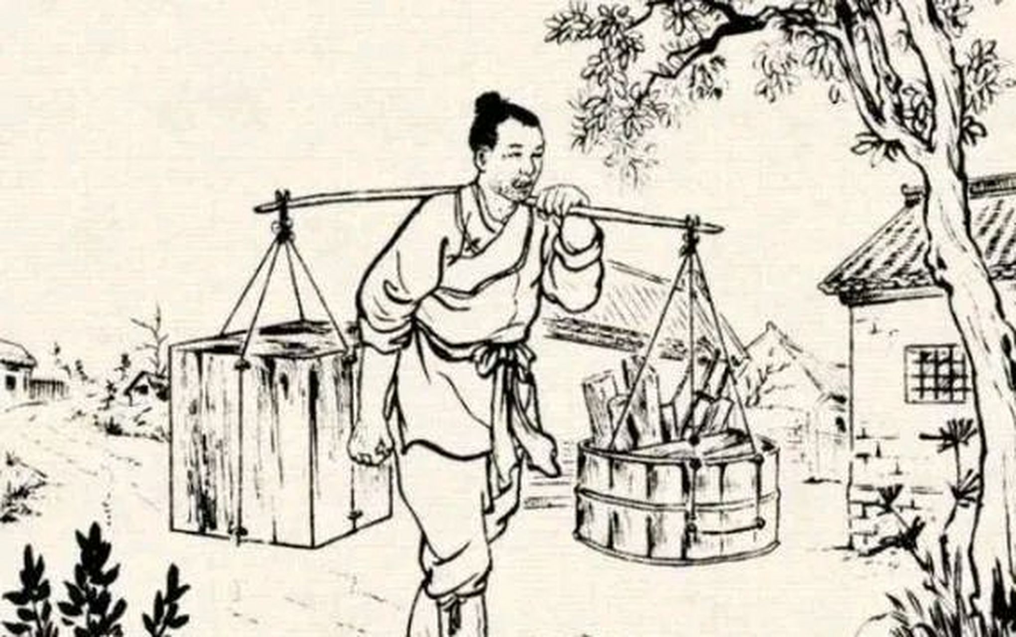 到了半夜,货郎看寡妇房中还未熄灯,便戳了1个洞偷看.