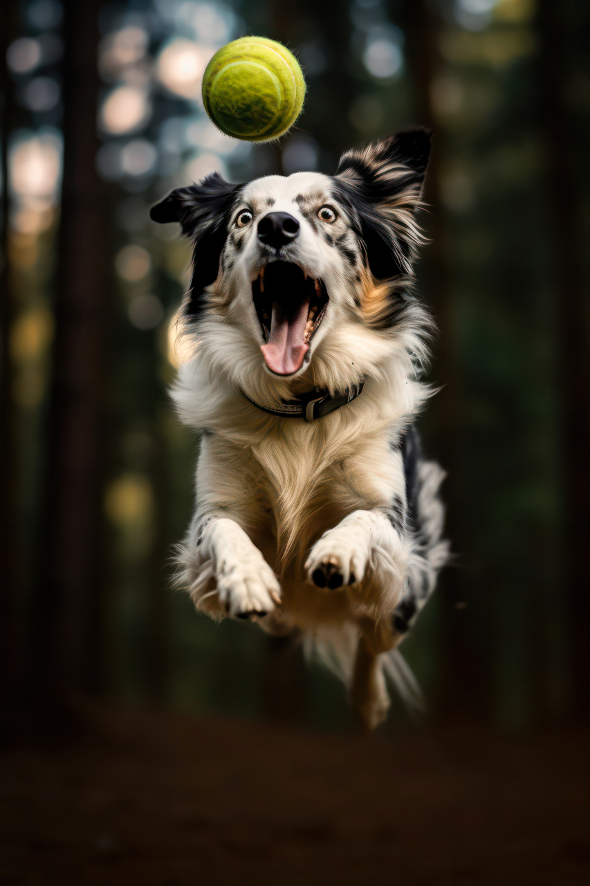 清晨,玩耍中的可爱小狗.