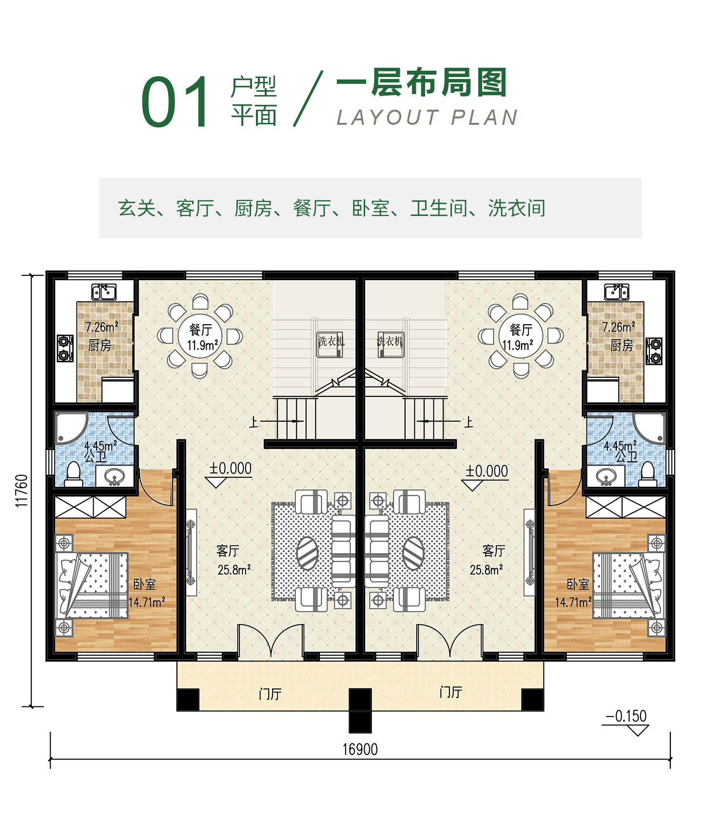 二层兄弟双拼别墅设计图纸推荐,适合农村自建,布局实用