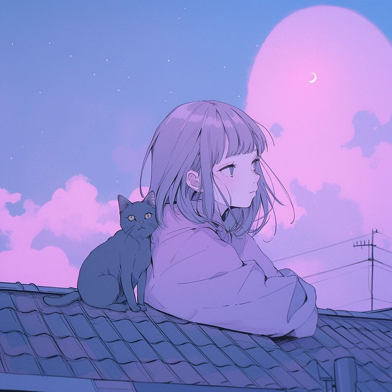 紫色动漫 | 小女孩和猫