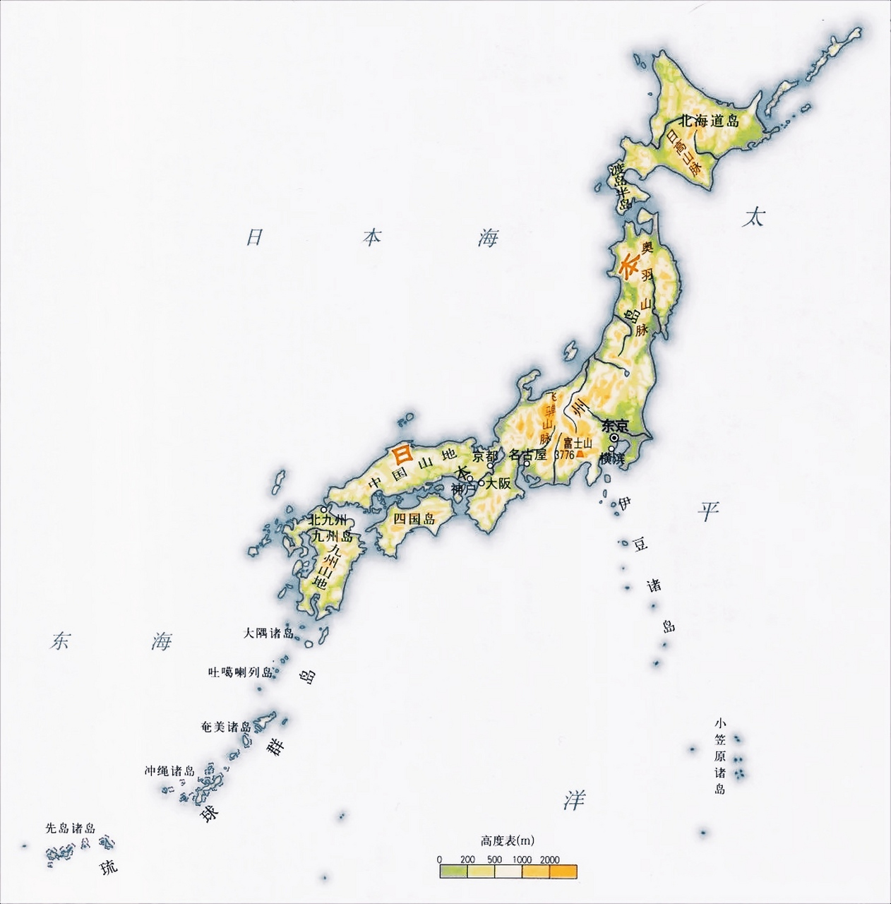 日本地形示意图