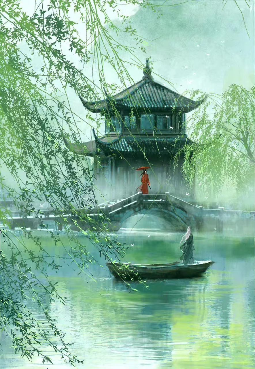 一组超唯美的古风意境插画,by redmatcha.