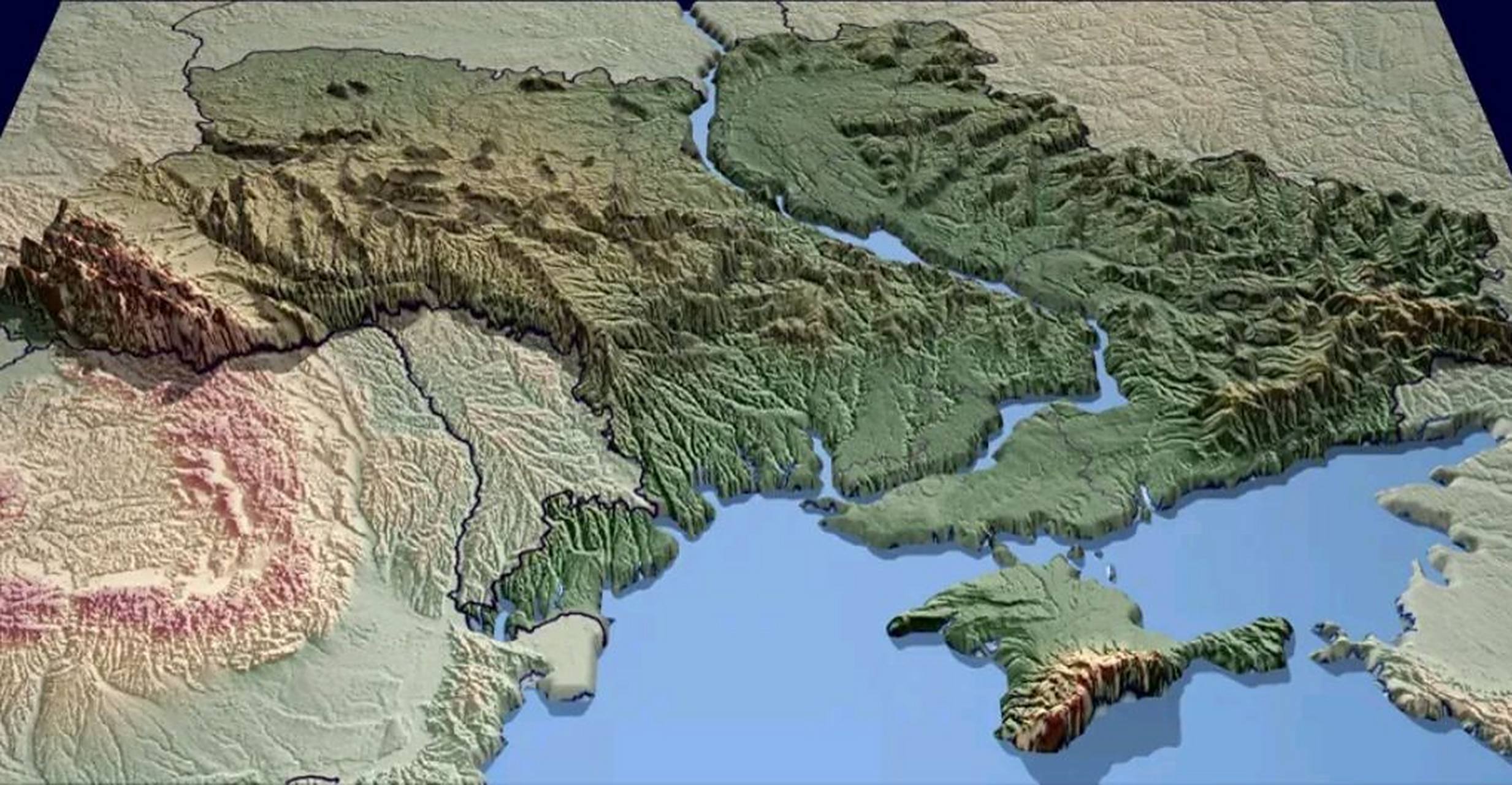 乌克兰地形图  第聂伯河十分亮眼